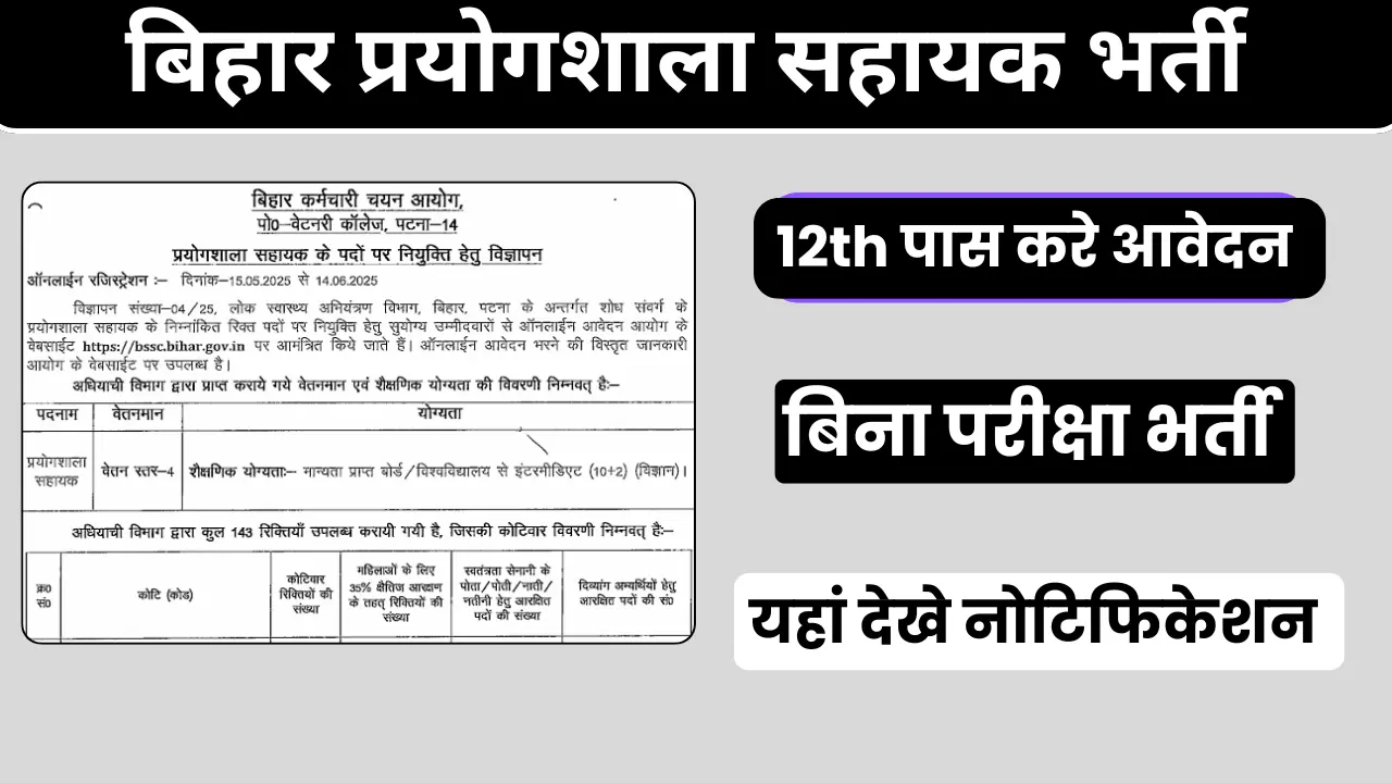BSSC Laboratory Assistant Vacancy