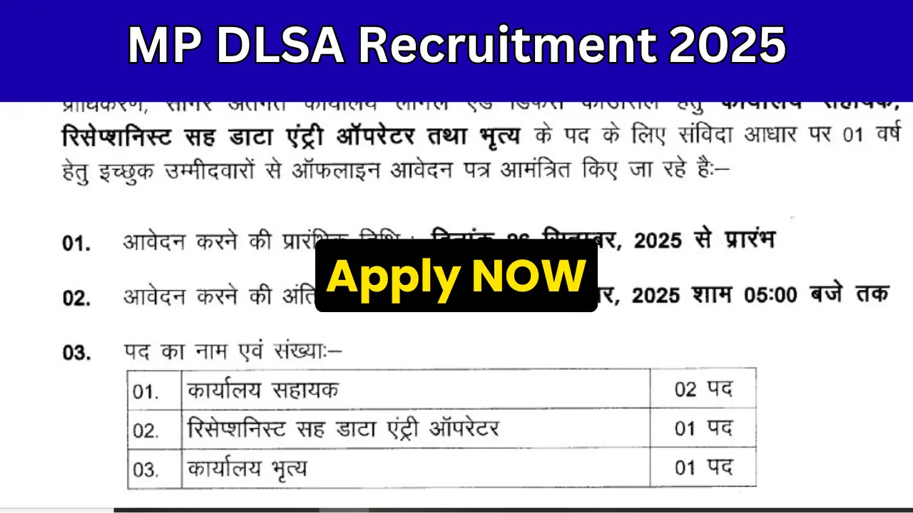 mp dlsa recruitment 2025 - जिला विधिक सेवा प्राधिकरण भर्ती
